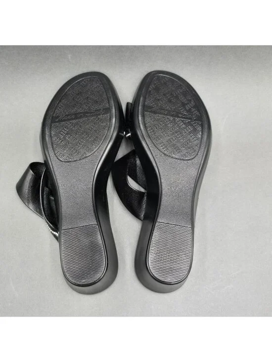 Italian Shoemakers Remus Black Slide Sandals Size 7 M Crystal Trim Wedge Heel - Picture 7 of 8